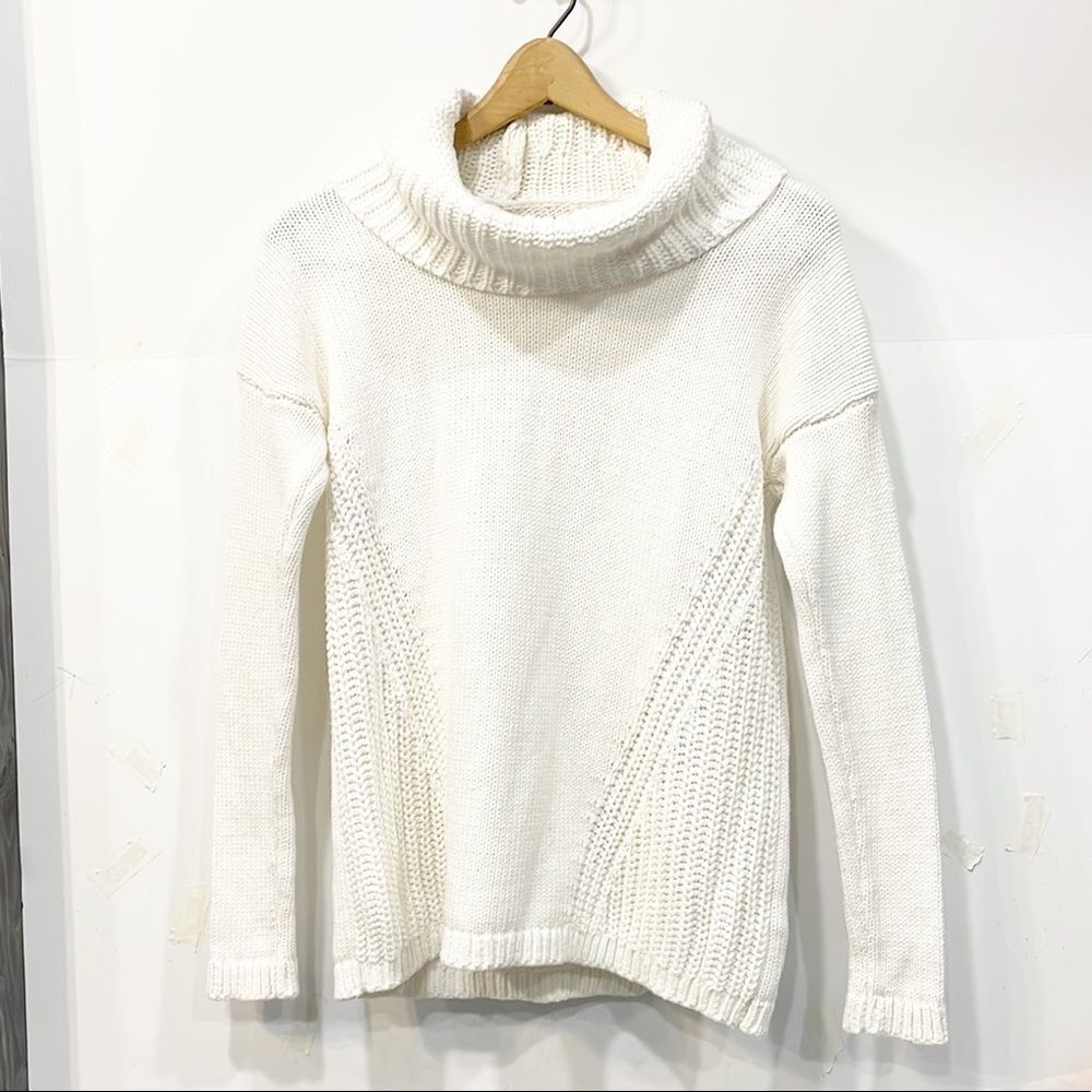 Rachel Zoe Womens Winter White Funnel Turtleneck Crochet Knit Inserts Sweater XS